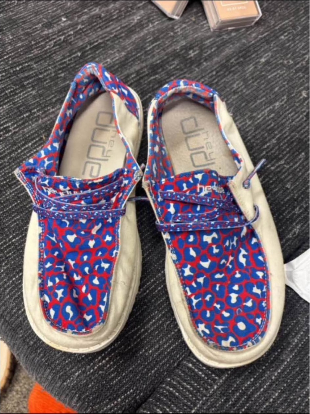 Hey Dude Women's Blue and Red Patterned Slip-On Loafers